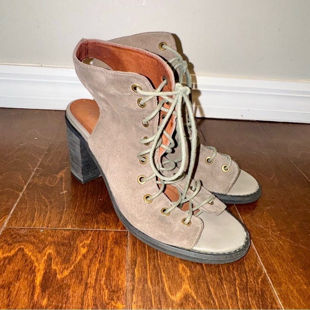 Jeffrey Campbell x Free People Taupe Ghille Lace-Up Open Toe Ankle Boots